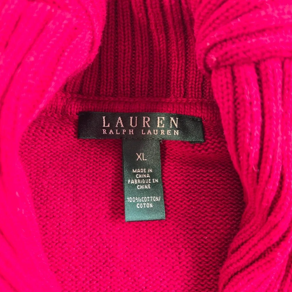 Lauren Ralph Lauren Cardigan Women XL Red Shawl Collar Gold Button Cotton Knit